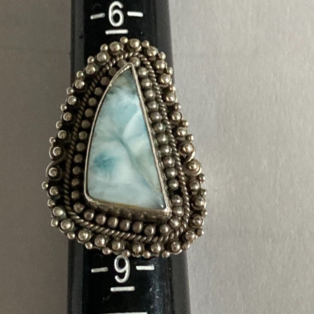 Beautiful Large Triangular Larimar Stone In Sterl… - image 1